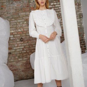WHIT® White Cotton Ruffle Collar Barrett Dress